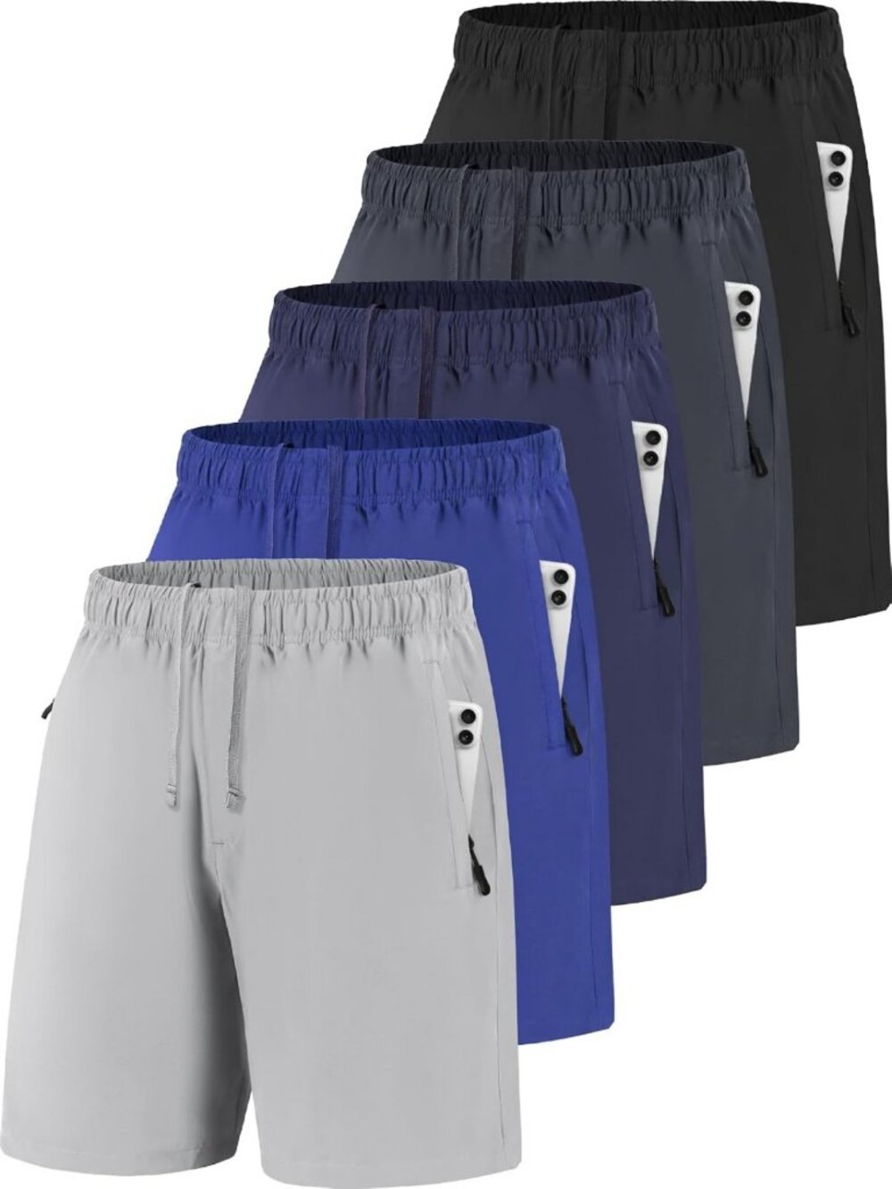 Men's Quick-Dry Athletic Gym Shorts 7" Inseam with Zipper Pockets for Running